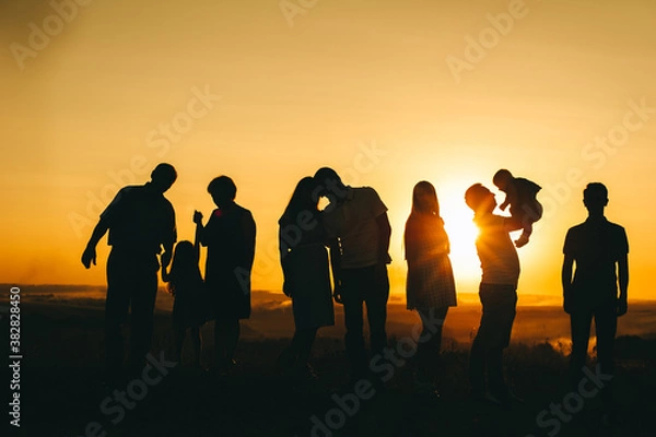 Obraz family and beautiful sunset, different generations meet the beautifulsunset