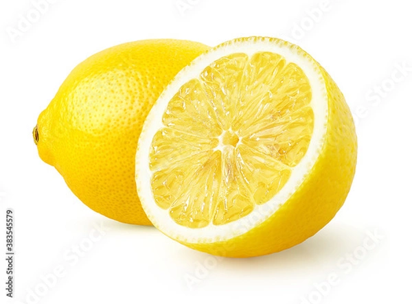 Fototapeta Whole and half of fresh ripe lemon fruit isolated on white background