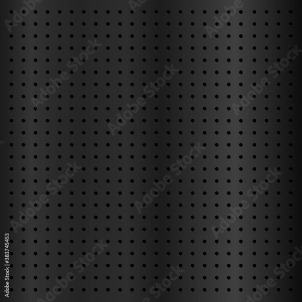 Fototapeta Black metallic peg board perforated texture background material with round holes pattern board vector illustration. Wall structure for working tools.