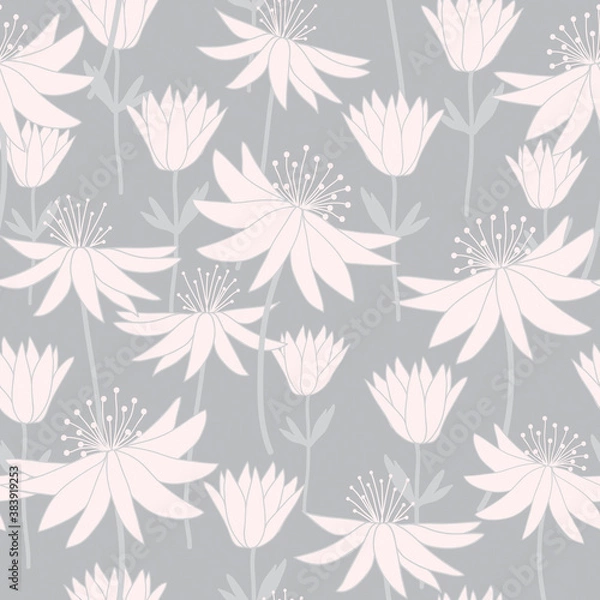 Obraz Astrantia Flower Seamless Repeat Pattern in Gray and Light Pink