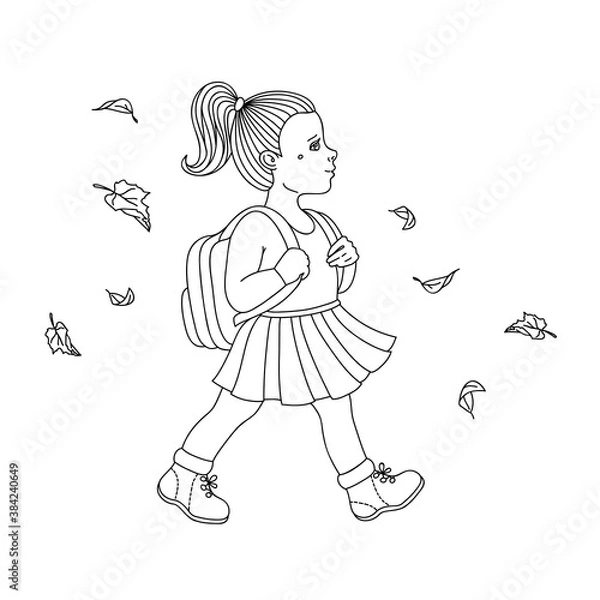 Fototapeta Girl go to school. Vector illustration of school girl going to school in the morning.