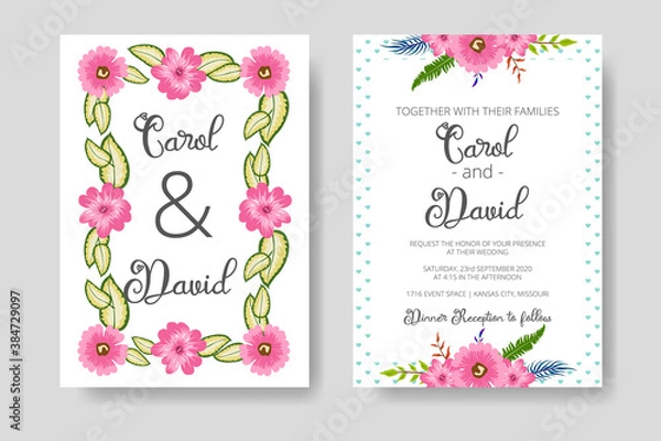 Obraz Wedding Invitation Card with Floral Template with green leaf concept. Create your Wedding Invitation Card with Floral Decoration