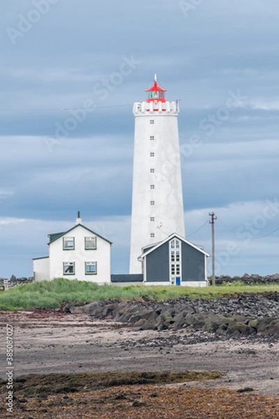 Fototapeta Lighthouse on Grotta Island Lighthouse near Reykjavik.