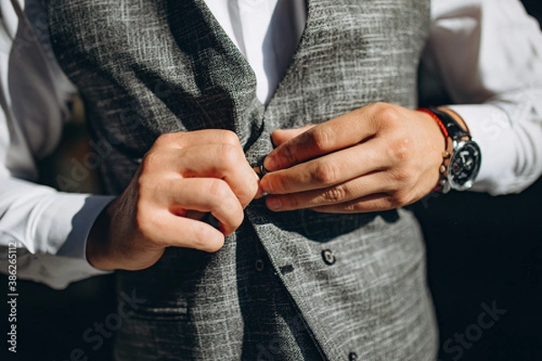 Fototapeta Sharp dressed man wearing jacket and bow tie