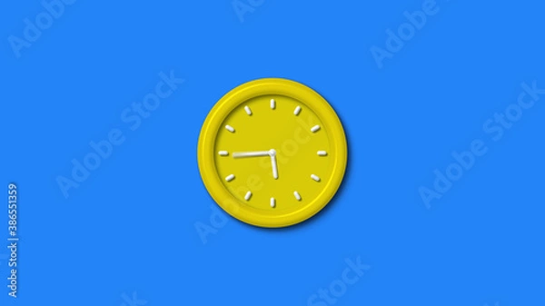 Fototapeta Amazing yellow color 12 hours 3d wall clock on aqua background, Counting down wall clock