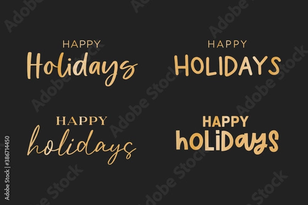 Fototapeta Happy Holidays Text, Happy Holidays Background, Christmas Text, Merry Christmas Text, Holiday Vector Text, Gold Vector Holiday Isolated Illustration