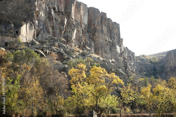 Fototapeta Panorama of Ihlara valley at Cappadocia, Turkey. Gorgeous vegetation at Ihlara valley. Travel to Cappadocia.