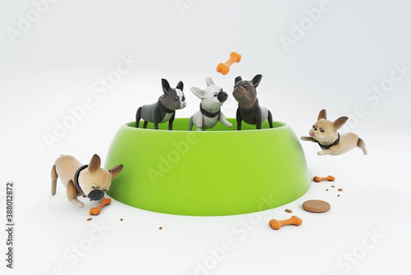 Fototapeta Three-dimensional illustrations of different activities of dogs and kind dogs
