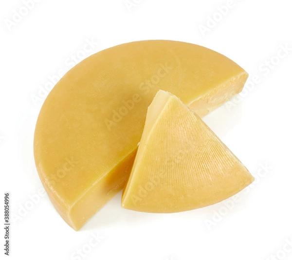 Fototapeta piece of hard cheese isolated on white background