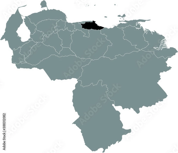 Obraz Black Location Map of the Venezuelan State of Miranda within Grey Map of Venezuela