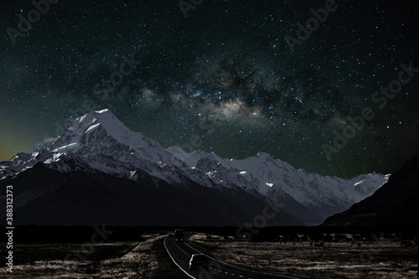 Fototapeta Milky Way with stars shining brightly beautiful at night