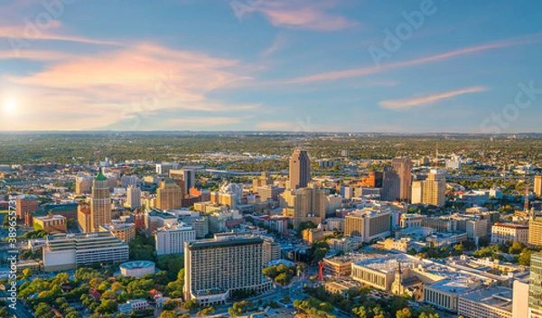 Fototapeta Cityscape of  downtown San Antonio in Texas, USA