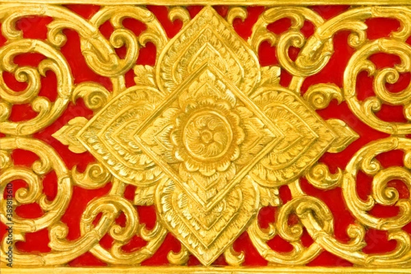 Fototapeta Yellow or gold Thai traditional style in temple Thailand on red background