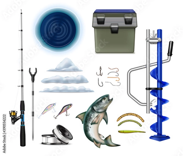 Fototapeta Winter Fishing Equipment Set