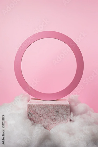 Fototapeta Creative layout made of marble and frames. Fashion or beauty background. Concept scene stage podium showcase, for product, promotion, sale, banner, presentation, cosmetic.