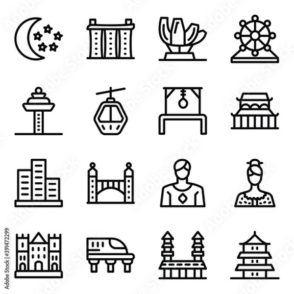 Fototapeta 
Singapore Culture Solid Icons Set 
