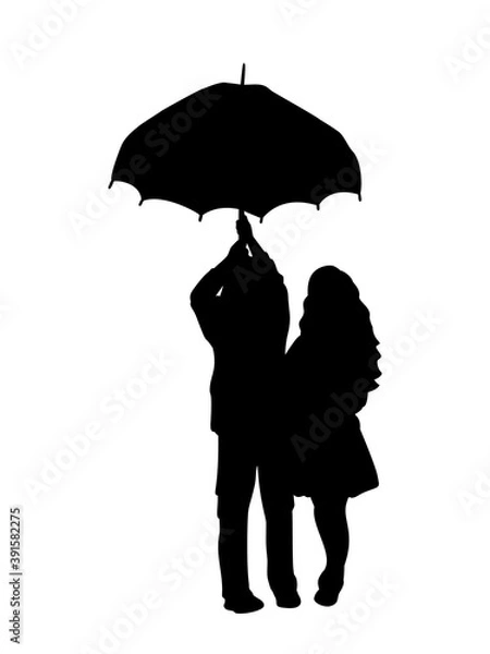 Fototapeta Silhouette boy holding an umbrella over girl