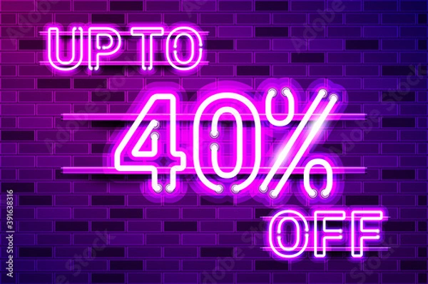 Fototapeta UP TO 40 percent OFF glowing purple neon lamp sign