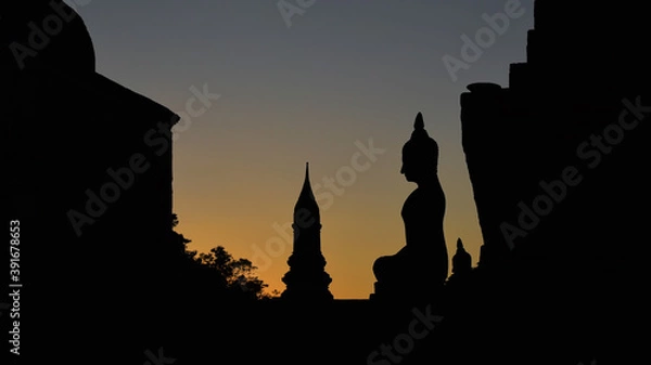 Fototapeta Buddha Statue at Wat Mahathat in Sukhothai Historical Park, World Heritage Site at Thailand.