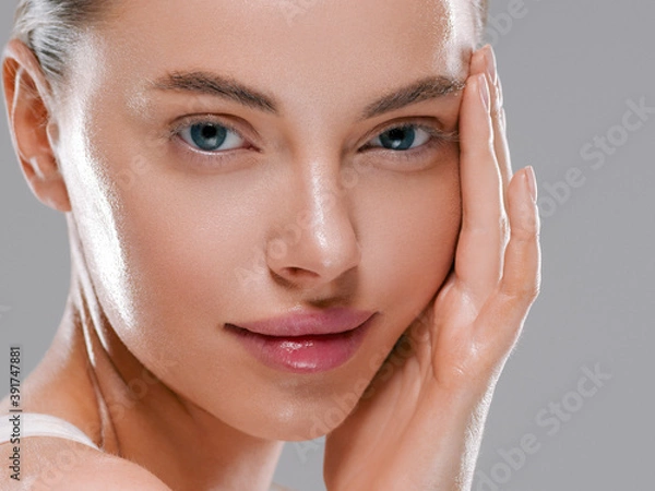 Fototapeta Beautiful woman face with healthy clean slon spa concept cosmetic skin care