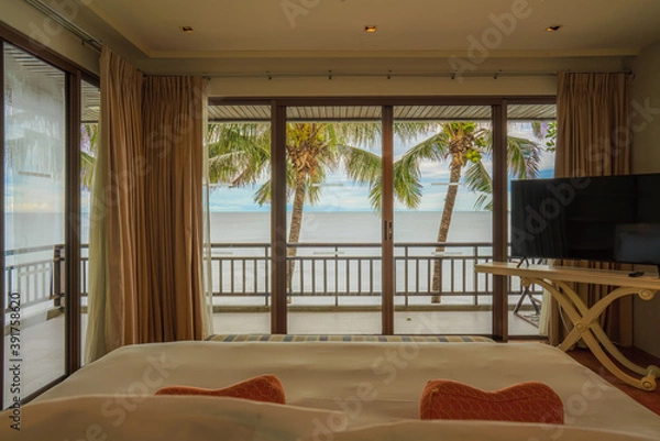 Fototapeta interior of double bedroom with fully furnished