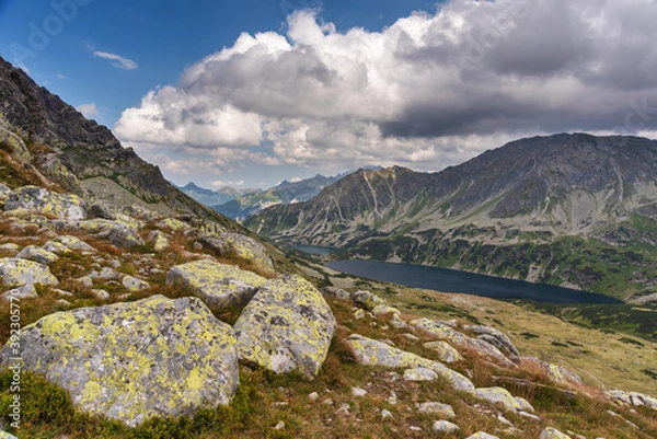 Fototapeta Beautiful view of rocky mountains and lakes in the High Tatras National Park in Poland