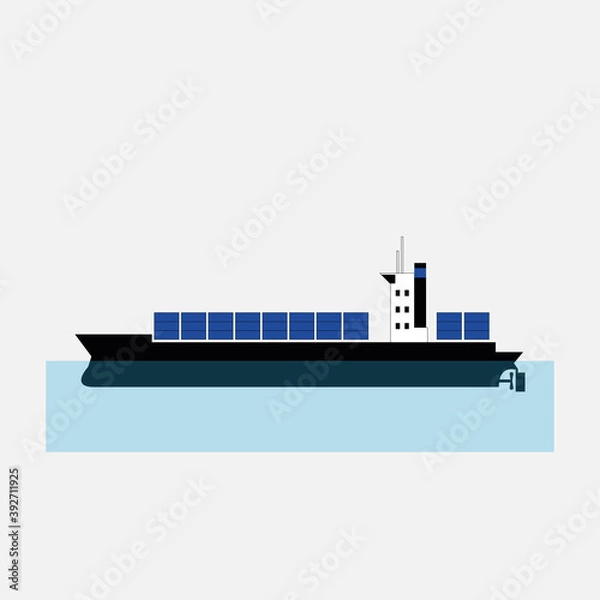 Fototapeta Cargo ship with blue containers