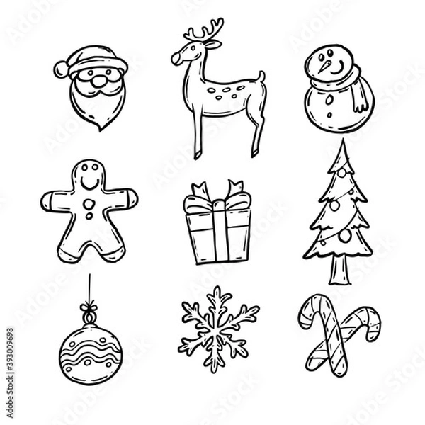 Fototapeta Christmas icon set doodle christmas holiday vector image