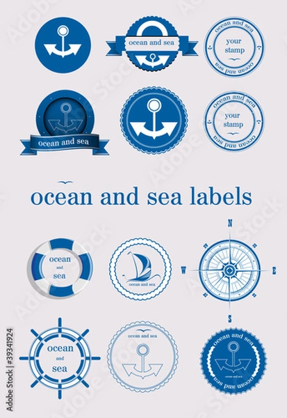 Fototapeta ocean and sea labels and stamp vector