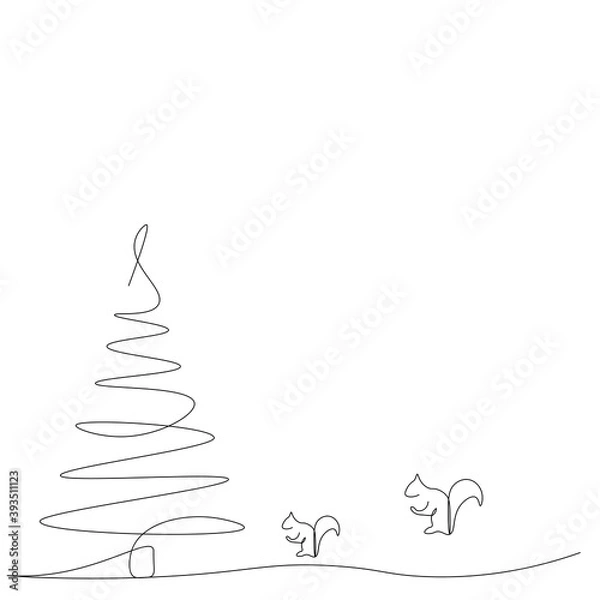 Fototapeta Christmas background with tree and cute forest animal. Vector illustration