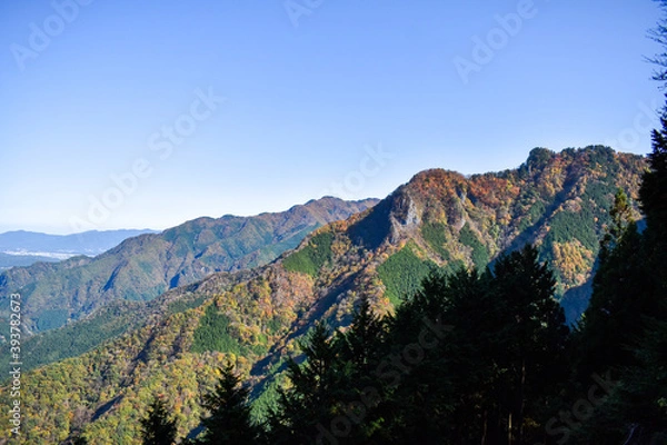 Fototapeta beautiful autumn landscape and sky in the mountain of Mitsumine, Chichibu, Japan