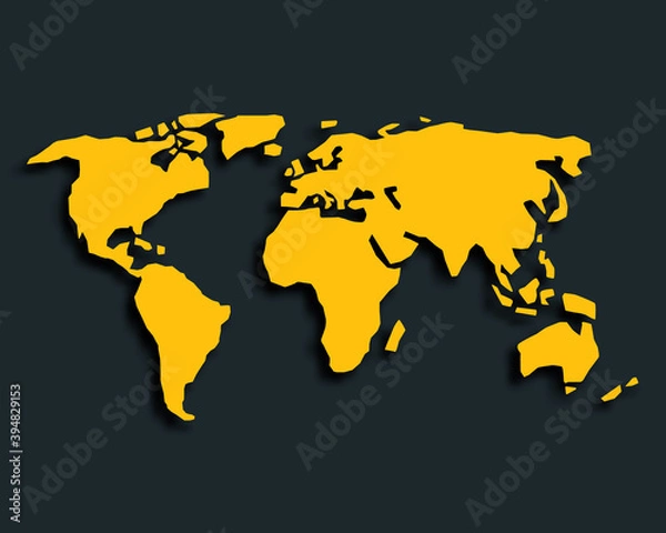 Fototapeta 3d vector world illustration with smooth vector shadows and orange map of the continents of the world- design element for infographics, and other global illustrations