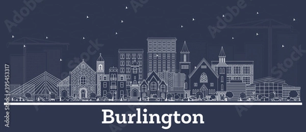 Fototapeta Outline Burlington Iowa Skyline with White Buildings.