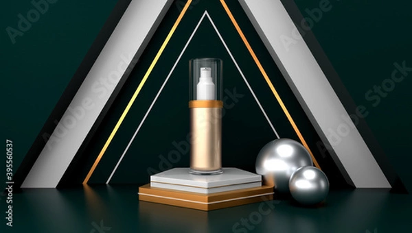 Fototapeta Cosmetic packaging consealer on the podium on a green background. Cosmetics. 3d rendering.