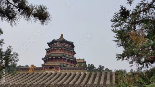 Fototapeta Tower of Buddhist Incense. Roof of chinese temple and pagoda in The Summer Palace. Beijing. China. Asia	