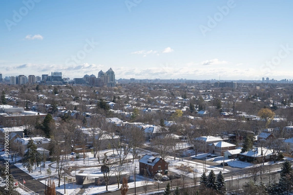 Fototapeta View in North York with lots of snow on a sunny day in Ontario Canada