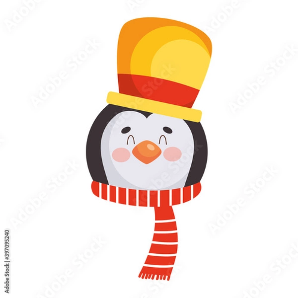 Fototapeta merry christmas penguin cartoon with hat vector design