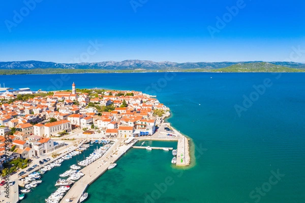 Fototapeta Town of Betina on the island of Murter on Adriatic coast in Croatia, beautiful seascape from air