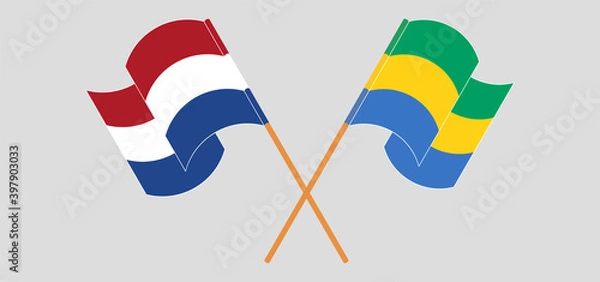 Fototapeta Crossed and waving flags of the Netherlands and Gabon