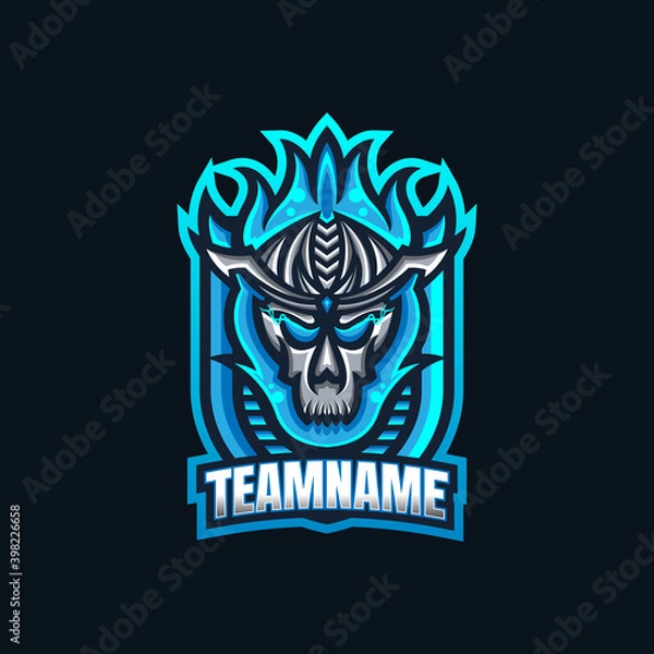 Obraz Blue fire skull esport gaming mascot logo template for streamer team. esport logo design with modern illustration concept style for badge, emblem and tshirt printing