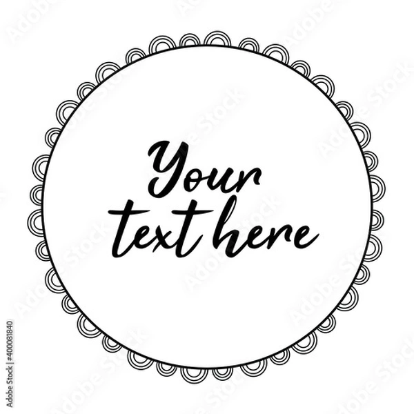 Fototapeta Simple abstract geometric round frame with circles. copy space, place for your text. Minimalist black and white, ink vector illustration isolated on white background. 