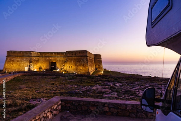 Fototapeta Caravan at old guards castle, Almeria Spain