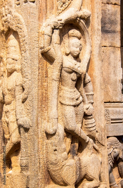 Fototapeta A beautiful stone carvings on rayara gopura inside Melukote a heritage place famous in tourism circuit