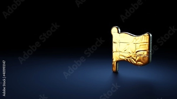 Fototapeta 3d rendering symbol of flag wrapped in gold foil on dark blue background