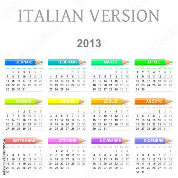 Fototapeta Calendario 2013 vettoriale Italiano con matite colorate