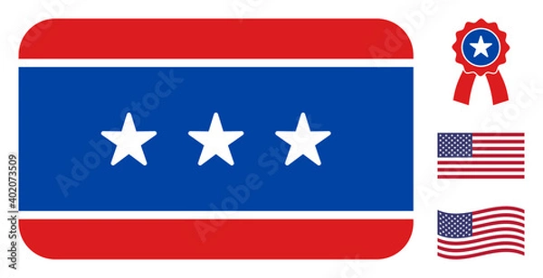 Fototapeta Access card icon in blue and red colors with stars. Access card illustration style uses American official colors of Democratic and Republican political parties, and star shapes.