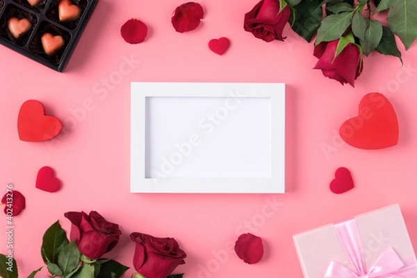 Obraz Valentine's Day memory with picture frame concept on pink background