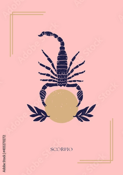 Fototapeta Zodiac sign Scorpio in boho style on the pink background. Trendy vector illustration.