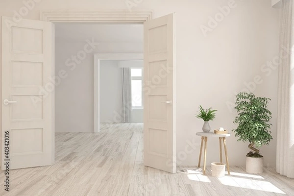 Fototapeta White empty room. Scandinavian interior design. 3D illustration