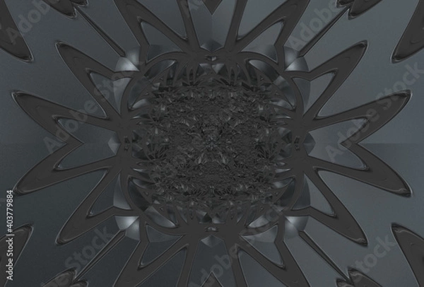 Fototapeta Black monochrome symmetrical fractal background. Abstract fractal texture. Digital art.